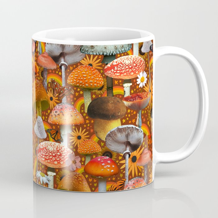 Mushroom Collage Print in Orange Coffee Mug Gallery Image 1
