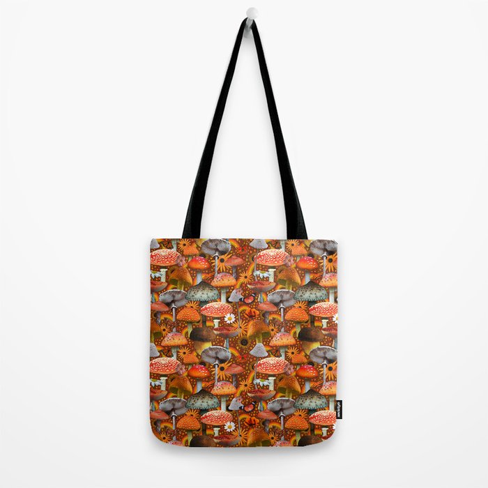 Mushroom Collage Print in Orange Tote Bag Gallery Image 2