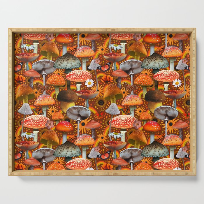 Mushroom Collage Print in Orange Serving Tray Gallery Image 1