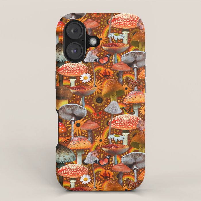 Mushroom Collage Print in Orange iPhone Case Gallery Image 1