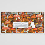 Mushroom Collage Print in Orange Desk Mat Gallery Image 1