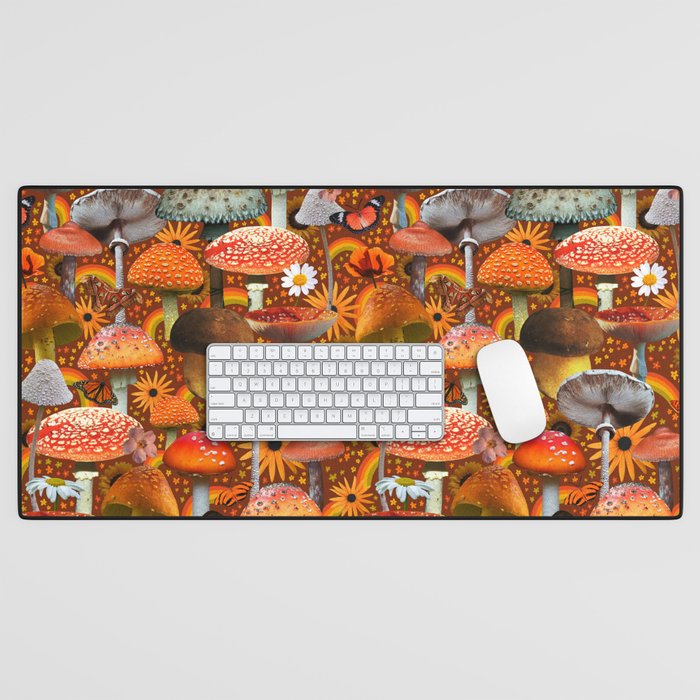Mushroom Collage Print in Orange Desk Mat Gallery Image 1