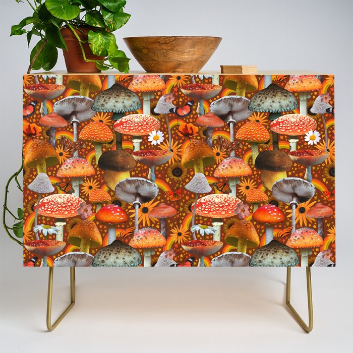 Mushroom Collage Print in Orange Credenza Gallery Image 1
