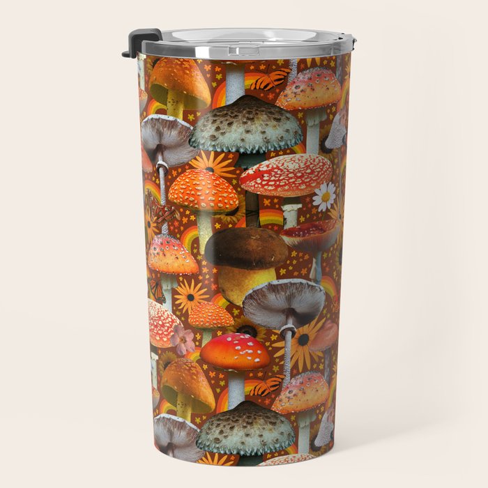 Mushroom Collage Print in Orange Travel Mug Gallery Image 3