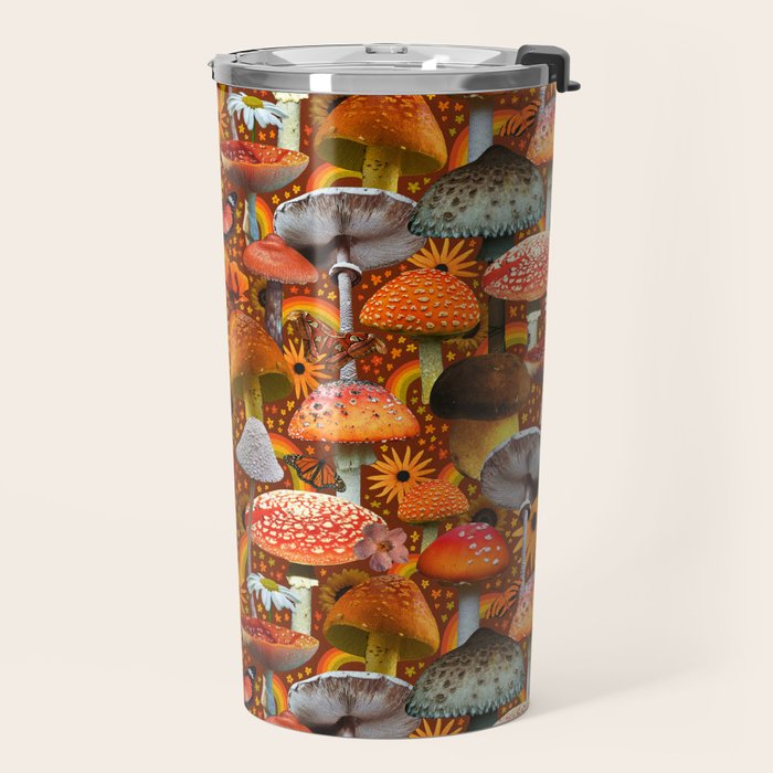 Mushroom Collage Print in Orange Travel Mug Gallery Image 2