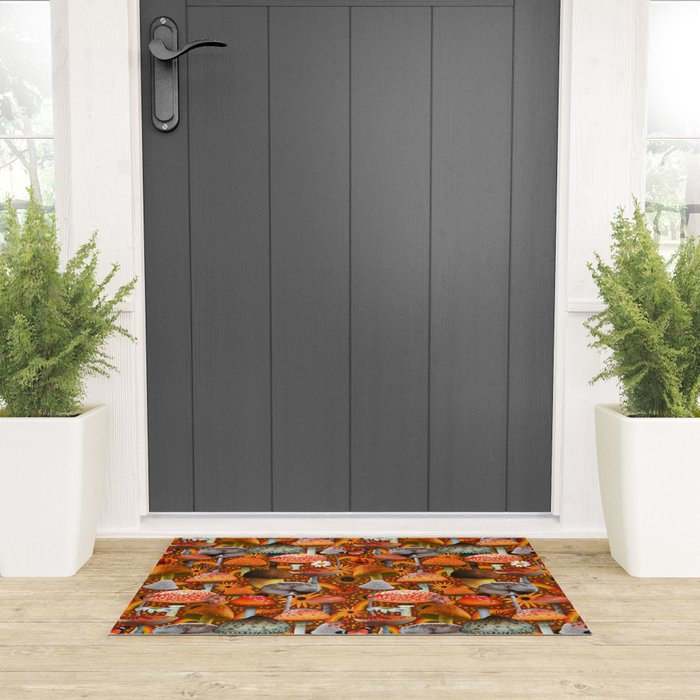 Mushroom Collage Print in Orange Welcome Mat Gallery Image 3