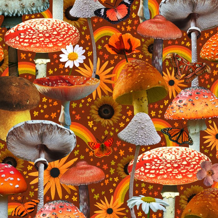 Mushroom Collage Print in Orange Coffee Mug Gallery Image 2