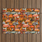Mushroom Collage Print in Orange Outdoor Rug Gallery Image 1