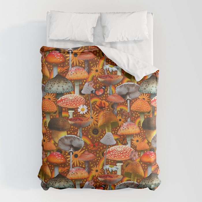 Mushroom Collage Print in Orange Duvet Cover Gallery Image 6