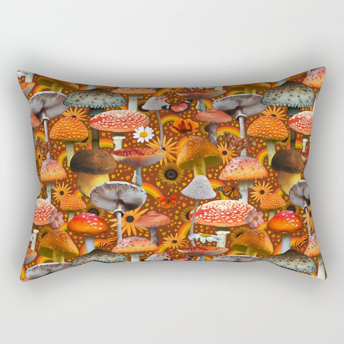 Mushroom Collage Print in Orange Rectangular Pillow Gallery Image 2