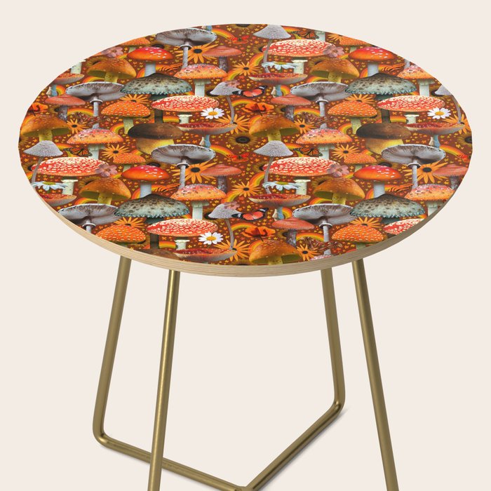 Mushroom Collage Print in Orange Side Table Gallery Image 2