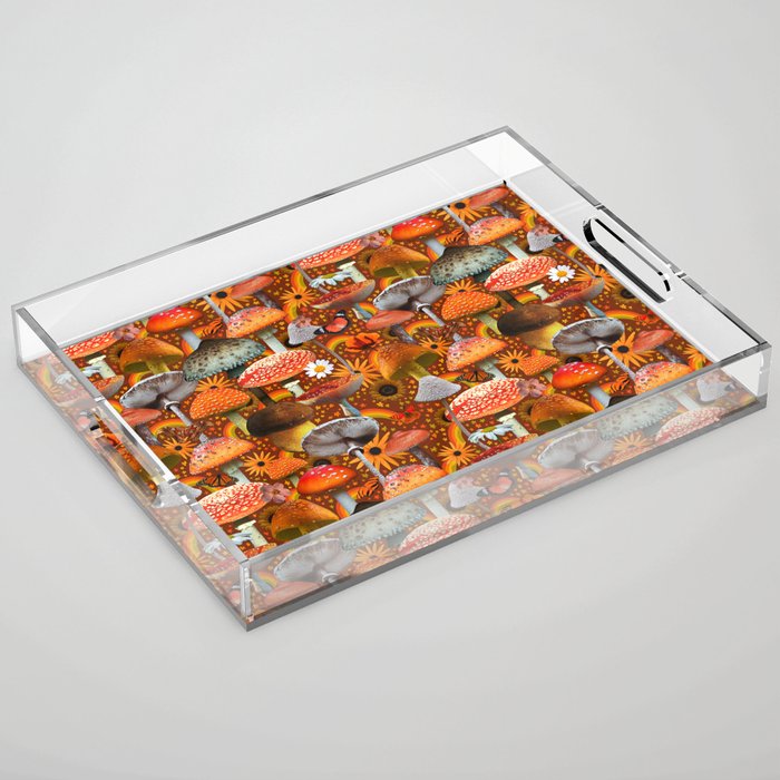 Mushroom Collage Print in Orange Acrylic Tray Gallery Image 1