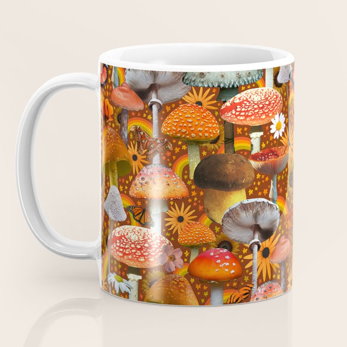 Mushroom Collage Print in Orange Coffee Mug Gallery Image 3