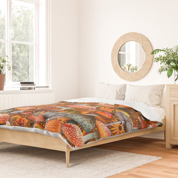 Mushroom Collage Print in Orange Duvet Cover Gallery Image 2