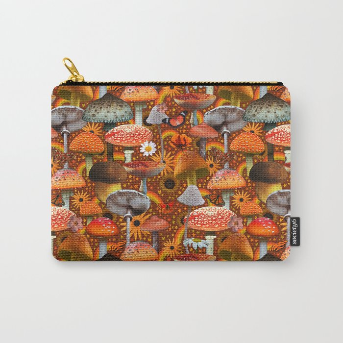 Mushroom Collage Print in Orange Carry All Pouch Gallery Image 1