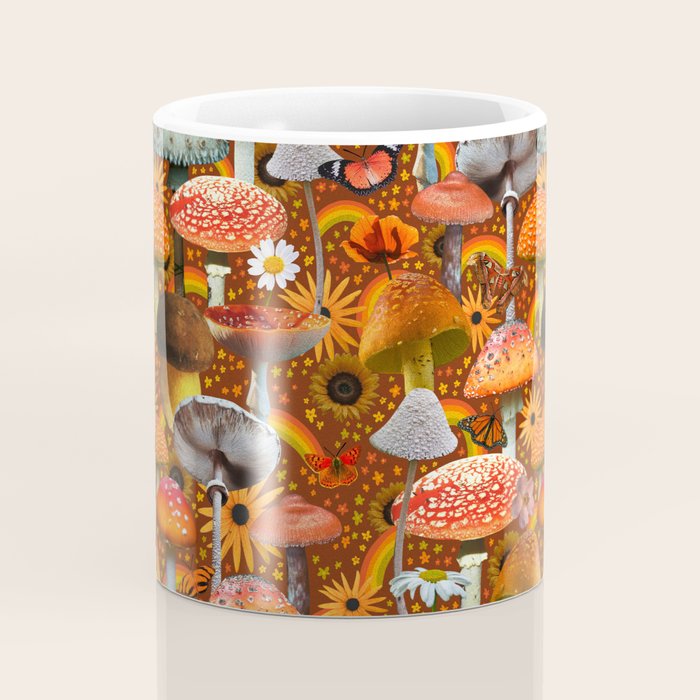 Mushroom Collage Print in Orange Coffee Mug Gallery Image 4