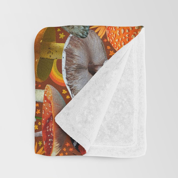 Mushroom Collage Print in Orange Throw Blanket Gallery Image 3