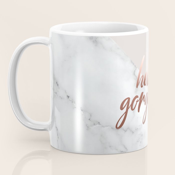 Hello Gorgeous, Rose Gold, Pink, Marble Coffee Mug Gallery Image 3