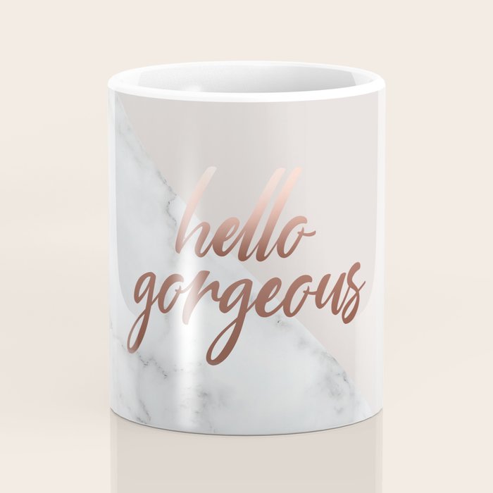 Hello Gorgeous, Rose Gold, Pink, Marble Coffee Mug Gallery Image 4