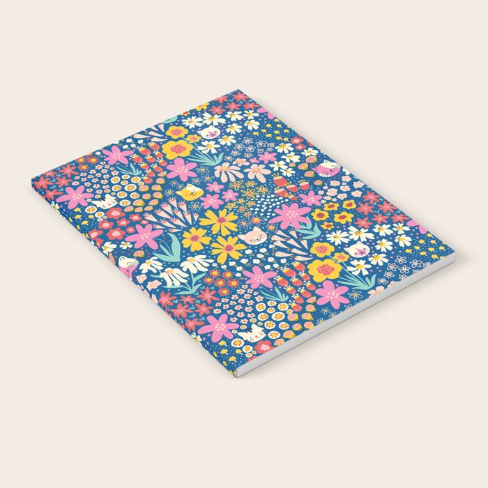 Flowers And Cats Blue Pink Yellow Notebook Gallery Image 2