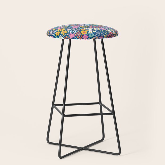 Flowers And Cats Blue Pink Yellow Stool Gallery Image 1