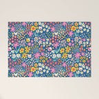 Flowers And Cats Blue Pink Yellow Welcome Mat Gallery Image 1