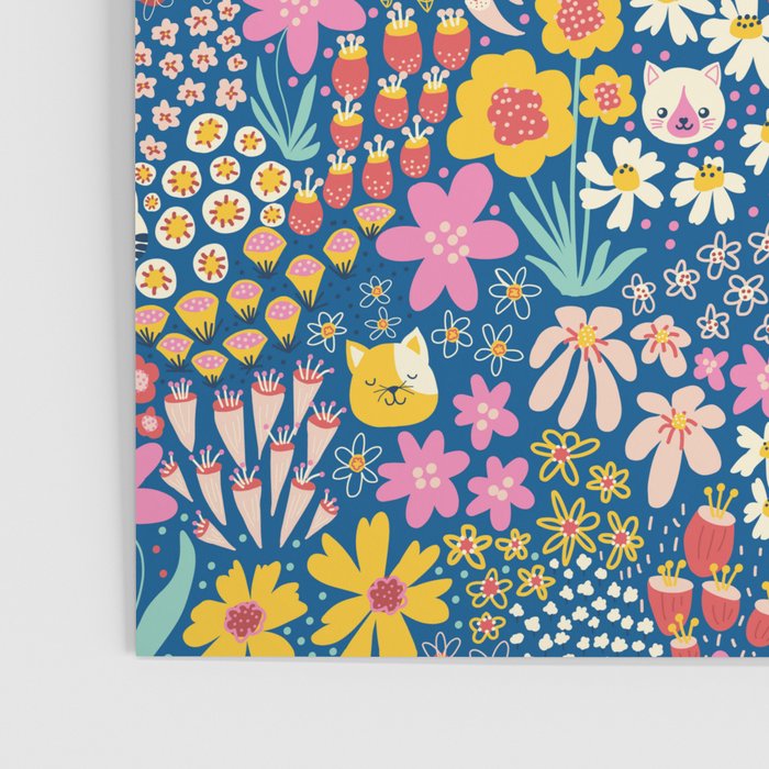 Flowers And Cats Blue Pink Yellow Poster Gallery Image 3