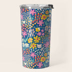 Flowers And Cats Blue Pink Yellow Travel Mug Gallery Image 2