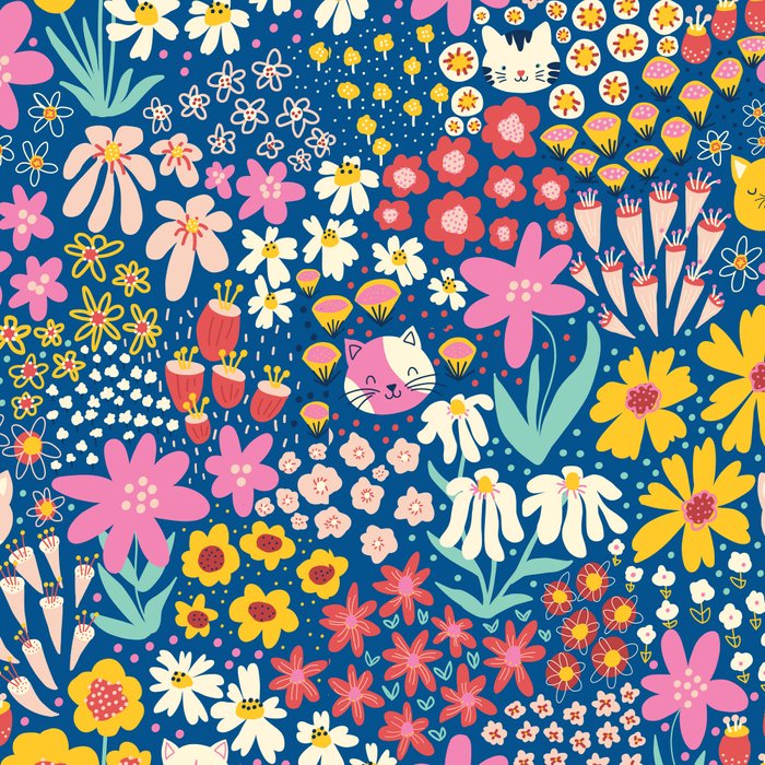 Flowers And Cats Blue Pink Yellow Coffee Mug Gallery Image 2