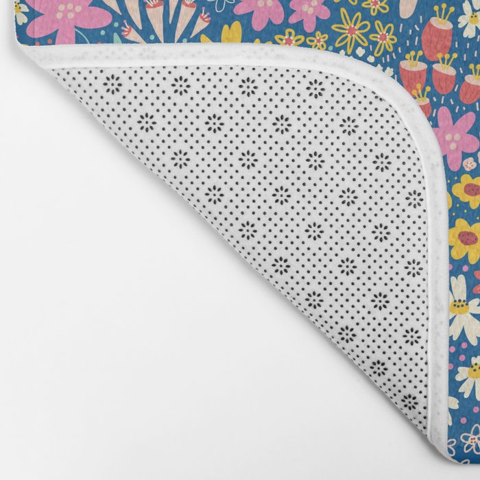 Flowers And Cats Blue Pink Yellow Bath Mat Gallery Image 2