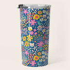 Flowers And Cats Blue Pink Yellow Travel Mug Gallery Image 3