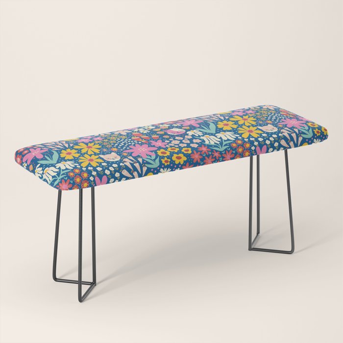 Flowers And Cats Blue Pink Yellow Bench Gallery Image 1
