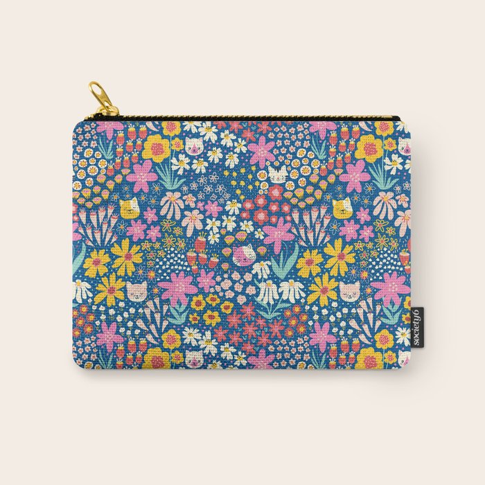 Flowers And Cats Blue Pink Yellow Carry All Pouch Gallery Image 1