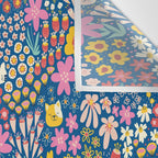 Flowers And Cats Blue Pink Yellow Wall Tapestry Gallery Image 3