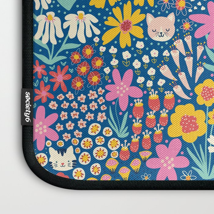 Flowers And Cats Blue Pink Yellow Laptop Sleeve Gallery Image 3