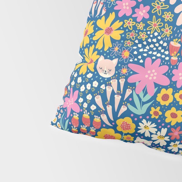 Flowers And Cats Blue Pink Yellow Pillow Sham Gallery Image 4