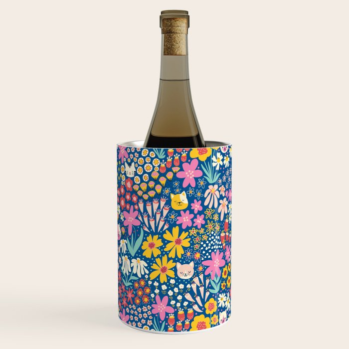 Flowers And Cats Blue Pink Yellow Wine Chiller Gallery Image 2