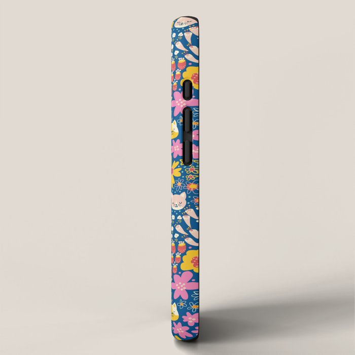 Flowers And Cats Blue Pink Yellow iPhone Case Gallery Image 2