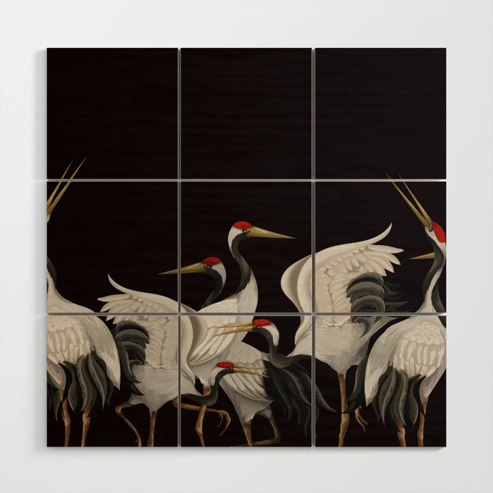 Japanese Heron Landscape Wood Wall Art Gallery Image 1
