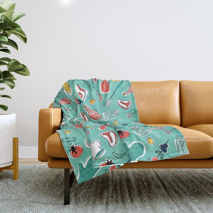 Backyard BBQ Aqua Throw Blanket Gallery Image 1
