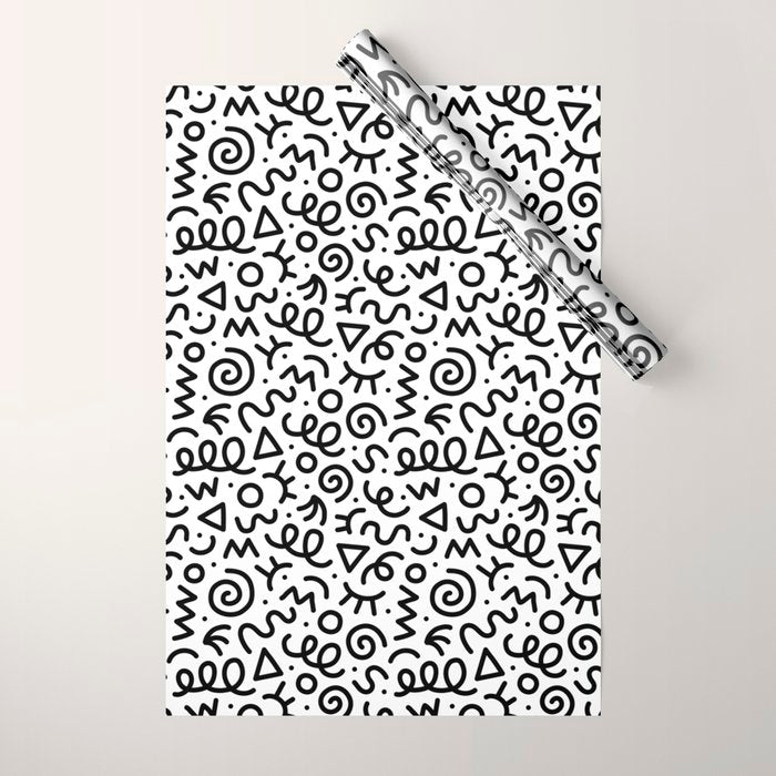 Fun black and white doodle art pattern Wrapping Paper Gallery Image 1