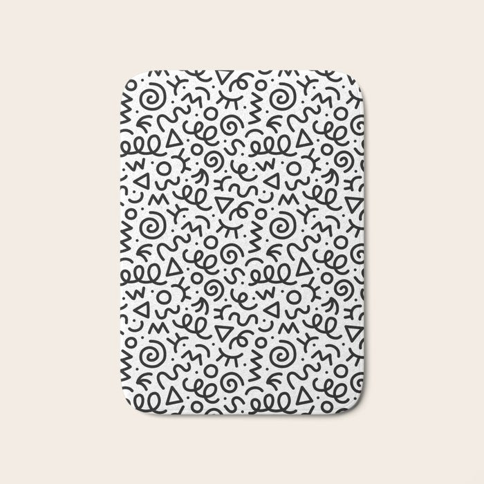 Fun black and white doodle art pattern Bath Mat Gallery Image 1