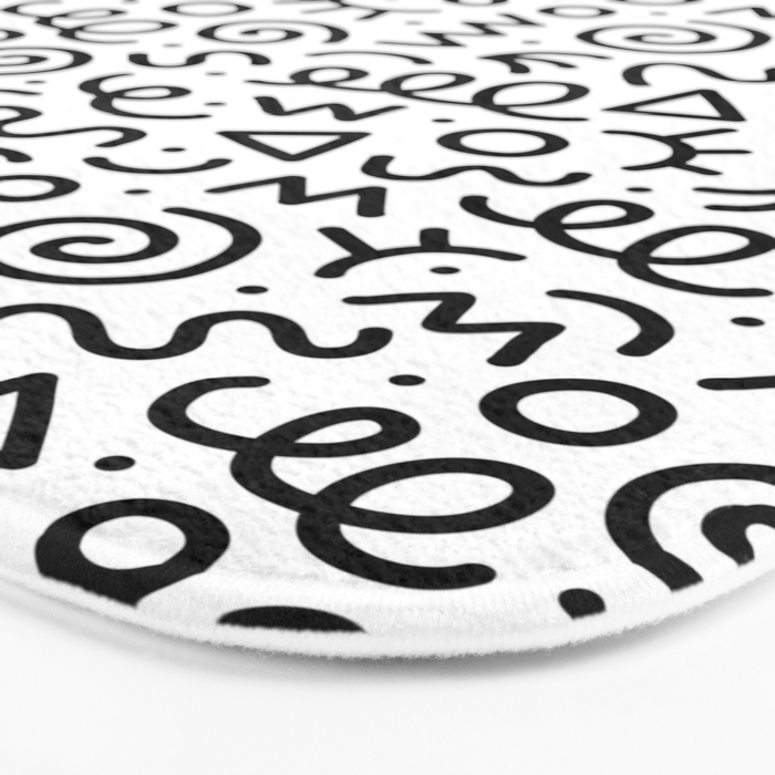 Fun black and white doodle art pattern Bath Mat Gallery Image 3
