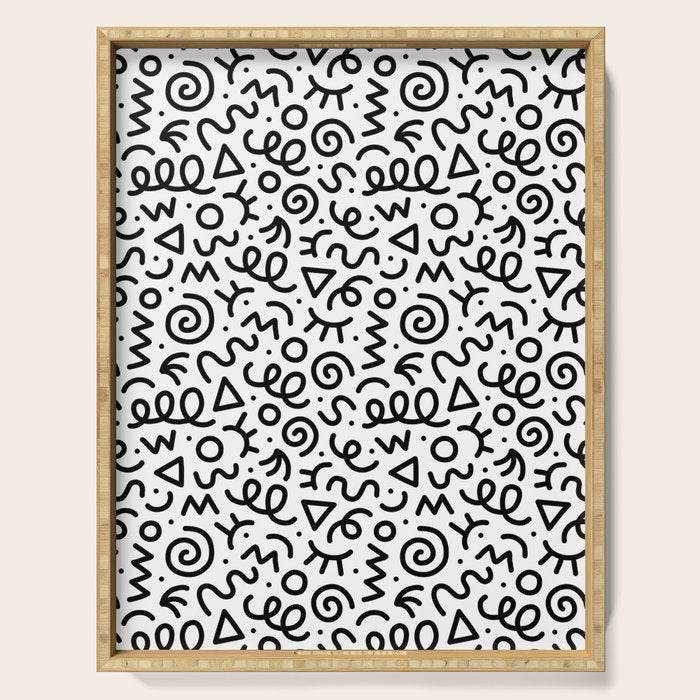 Fun black and white doodle art pattern Serving Tray Gallery Image 1