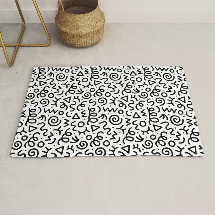 Fun black and white doodle art pattern Rug Gallery Image 1