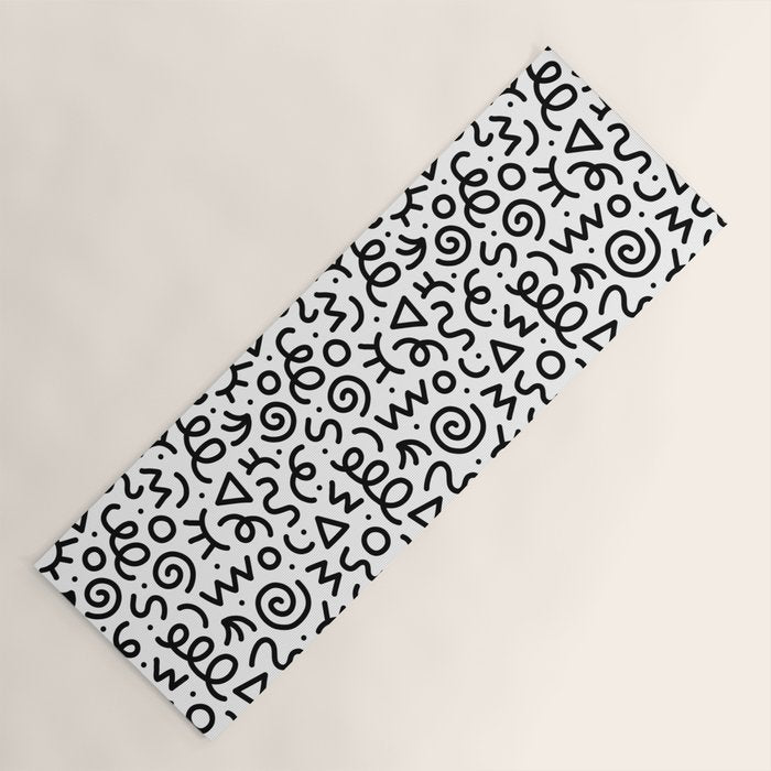 Fun black and white doodle art pattern Yoga Mat Gallery Image 1