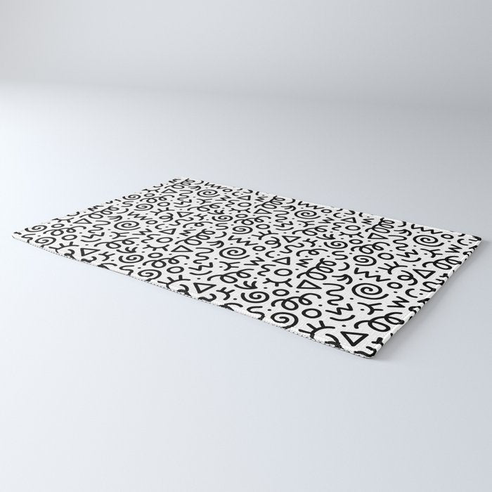 Fun black and white doodle art pattern Rug Gallery Image 3