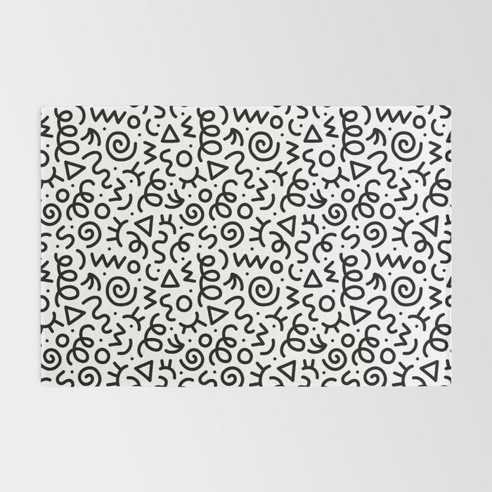Fun black and white doodle art pattern Rug Gallery Image 2