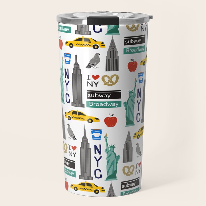 NYC travel pattern fun kids decor boys and girls nursery new york city theme Travel Mug Gallery Image 1