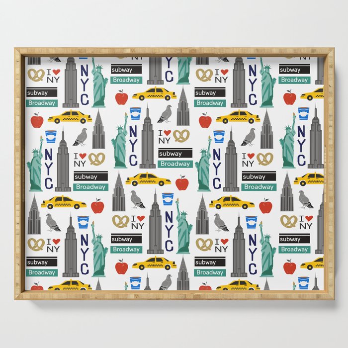 NYC travel pattern fun kids decor boys and girls nursery new york city theme Serving Tray Gallery Image 1